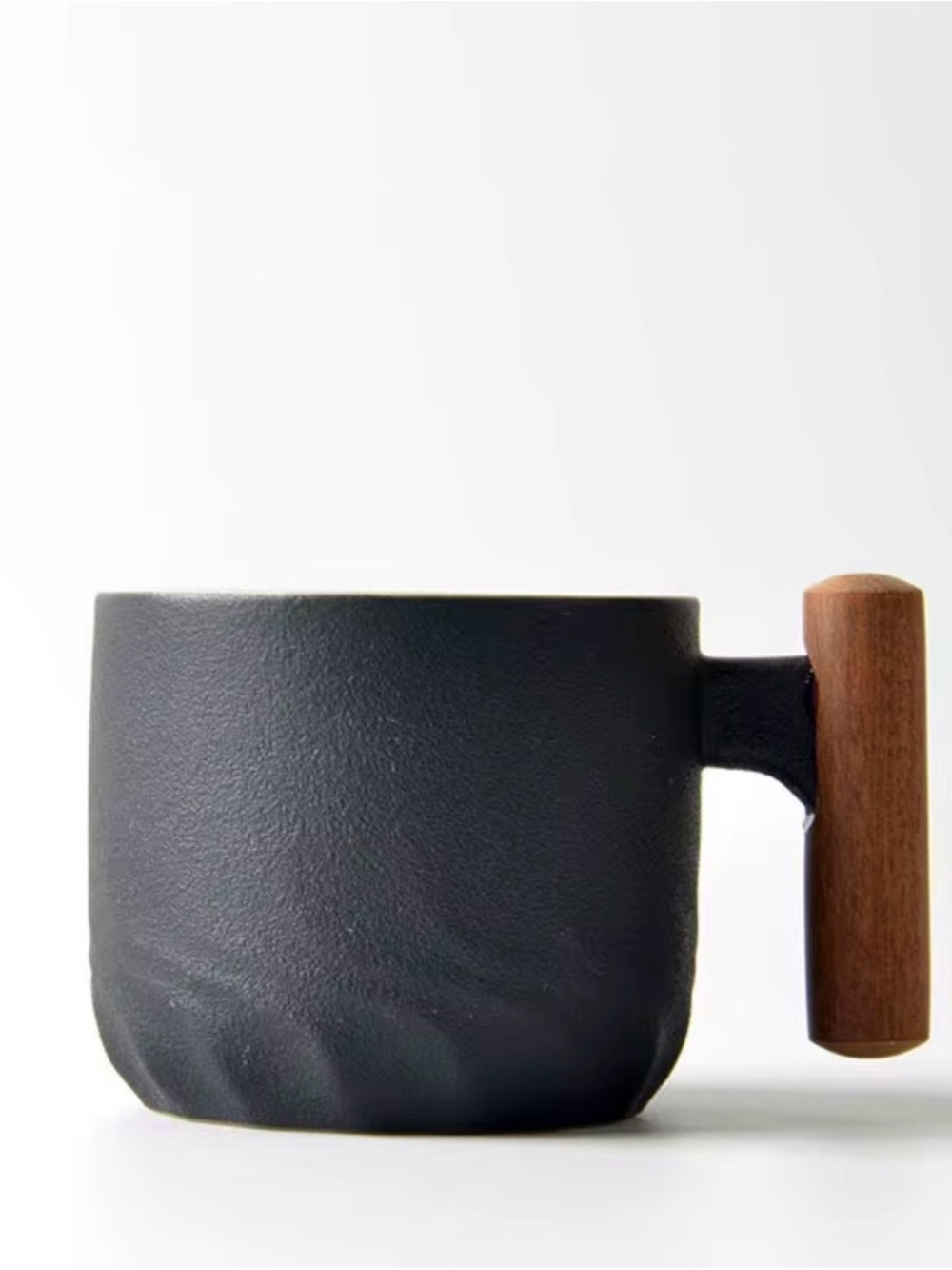 Japanese design Matte/white Black Ceramic Coffee Mug with Wooden Handle